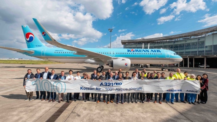 korean-air-takes-delivery-of-new-a321neo,-100th-airbus-aircraft